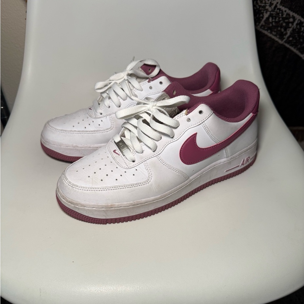 Nike White and Purple Air Force 1 Sneakers